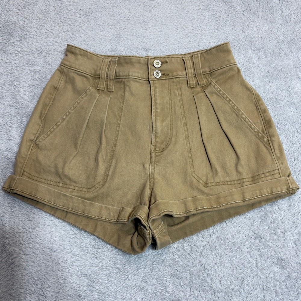 Hollister Utility Shorts Womens 3 Khaki Tan Ultra High Rise Pleated Cuffed Hem
